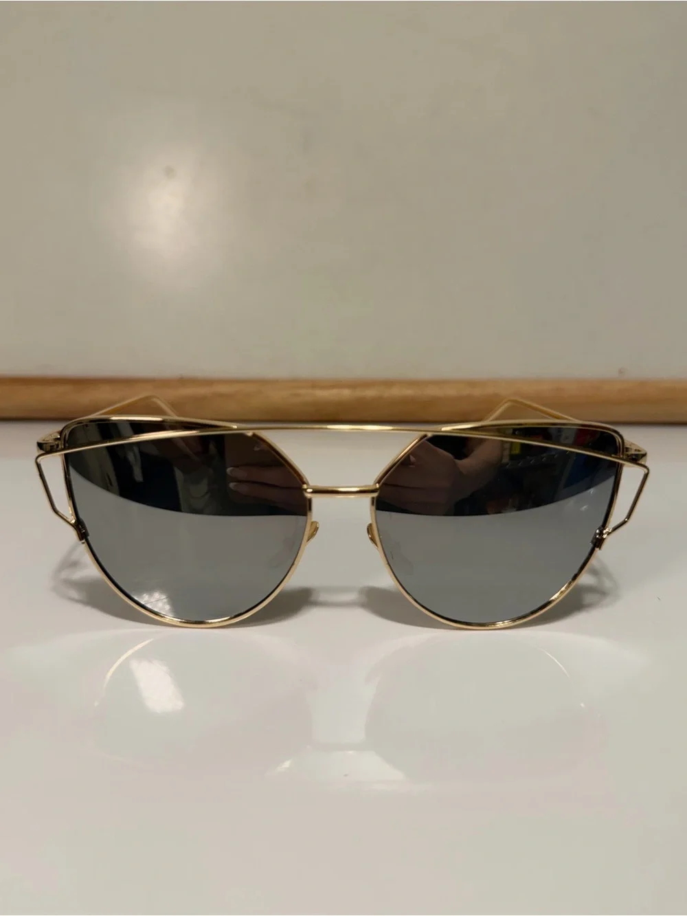 Gold Metal Cat Eye Sunglasses with dark lenses